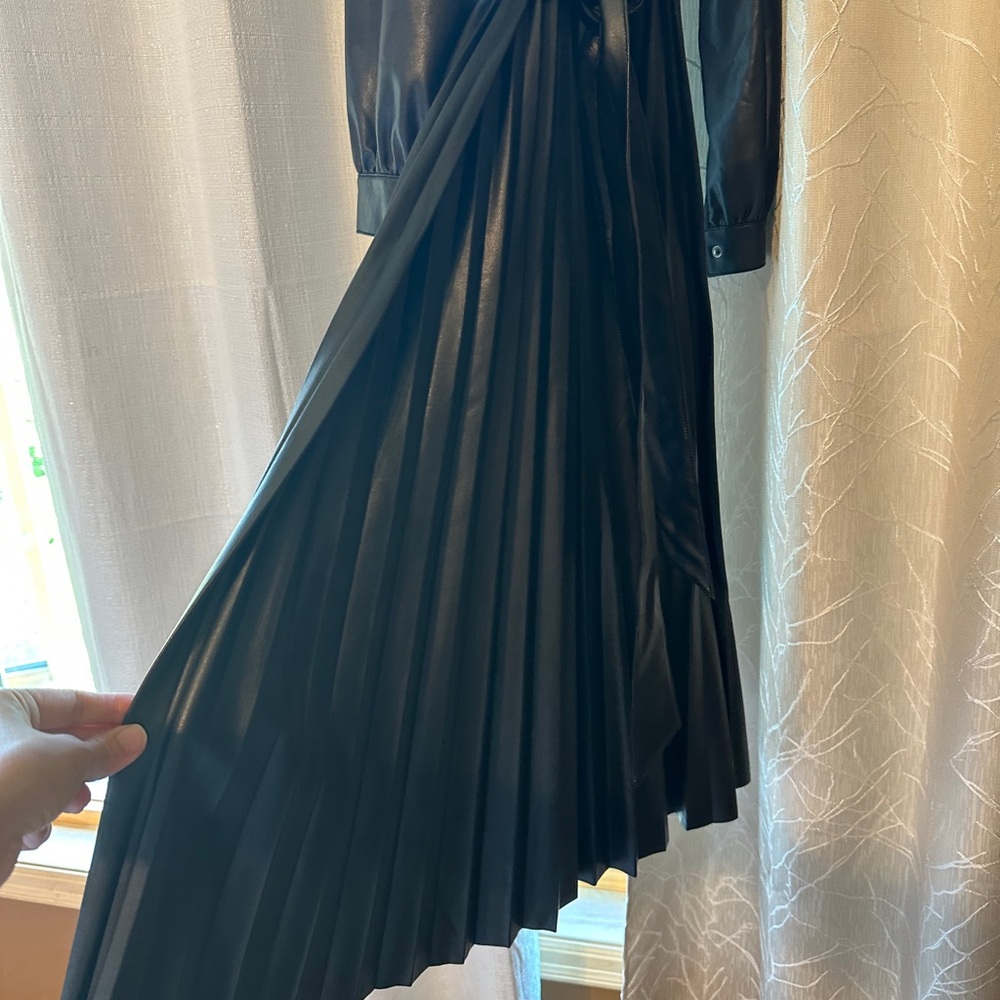 Chic Black leather dress Long Sleeve Dress